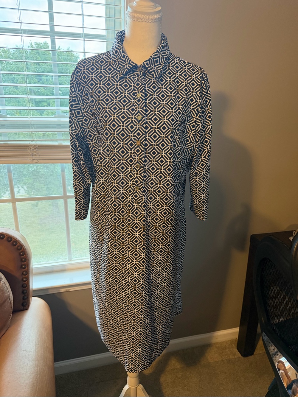 Jude Connally Black and White Geometric Midi Shirt Dress